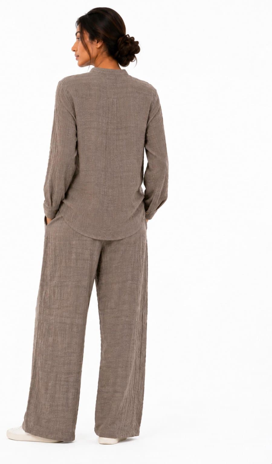 Taupe linen shirt and pant co-ord