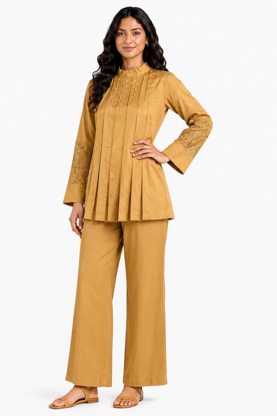 Mustard Pleated Set gallery image 1